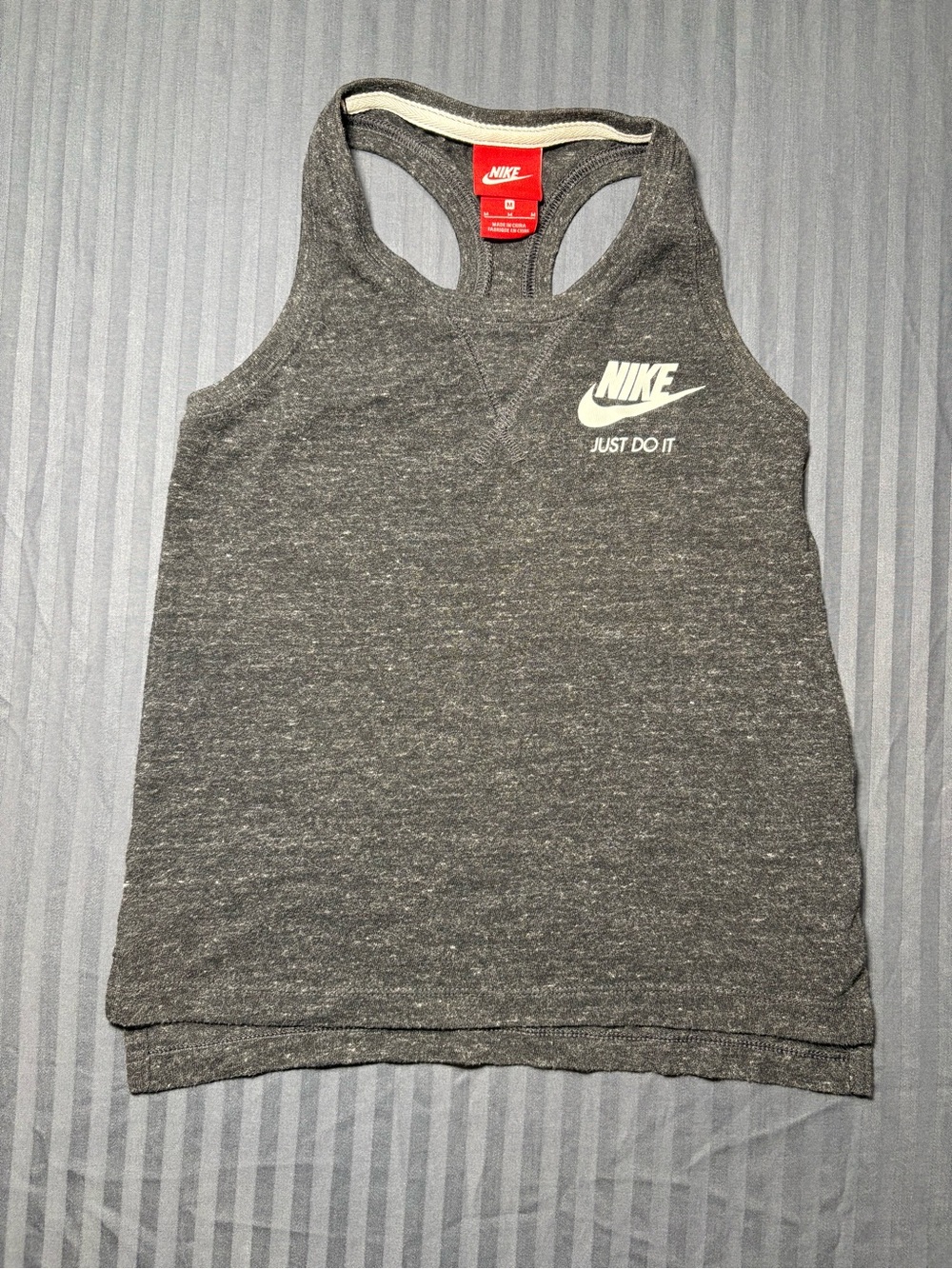 Nike Girls Charcoal Gray Racerback Tank with White Logo